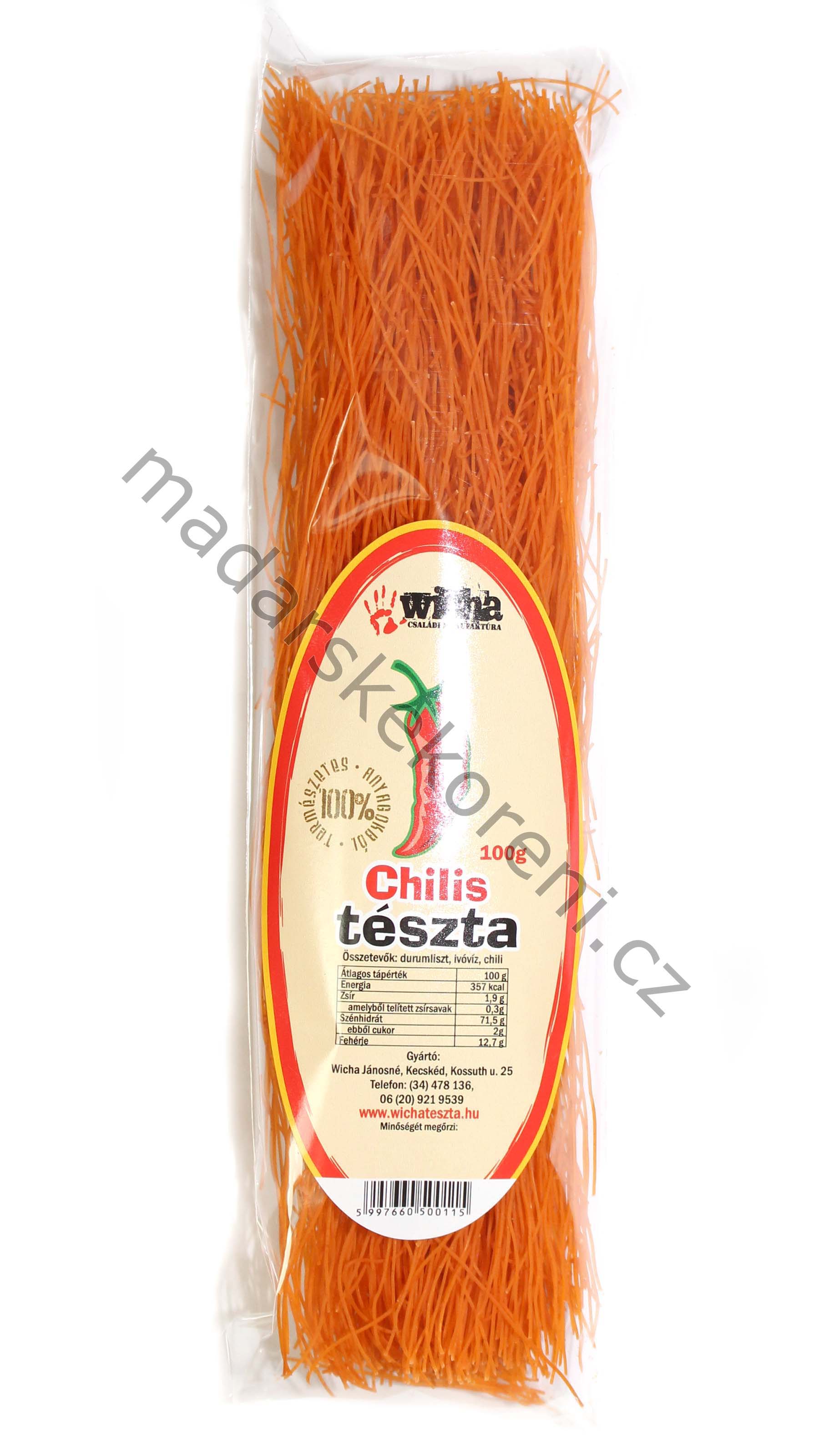 Vlasové nudle krátké s chilli - 100g Cérna - chilis tészta